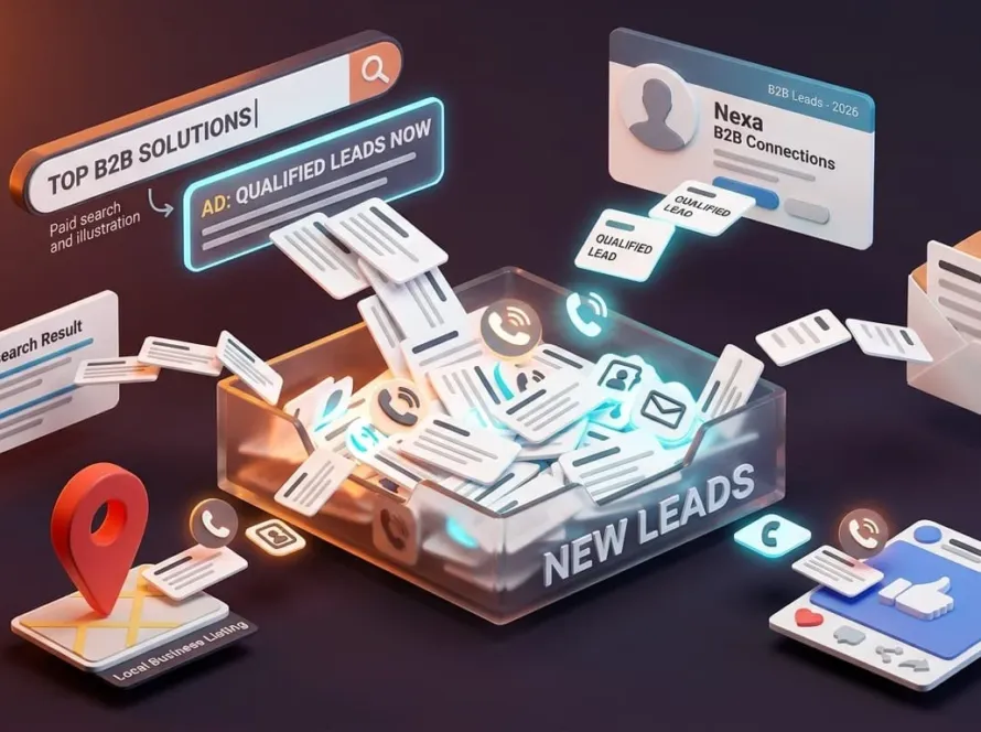 Digital marketing channels generating qualified leads through search, maps, social media, email and B2B marketing