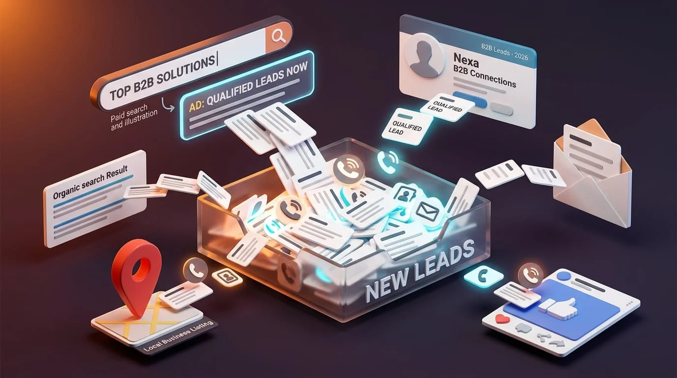Digital marketing channels generating qualified leads through search, maps, social media, email and B2B marketing