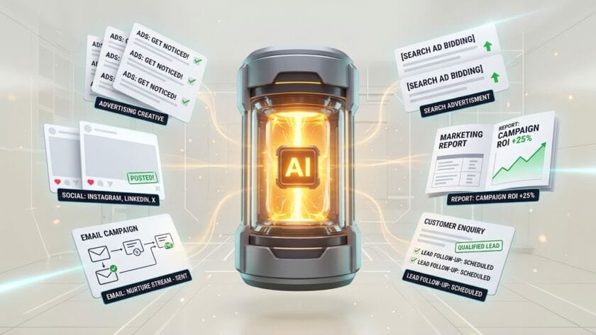 AI automating advertising, content, reporting, email and lead generation tasks for businesses in 2026