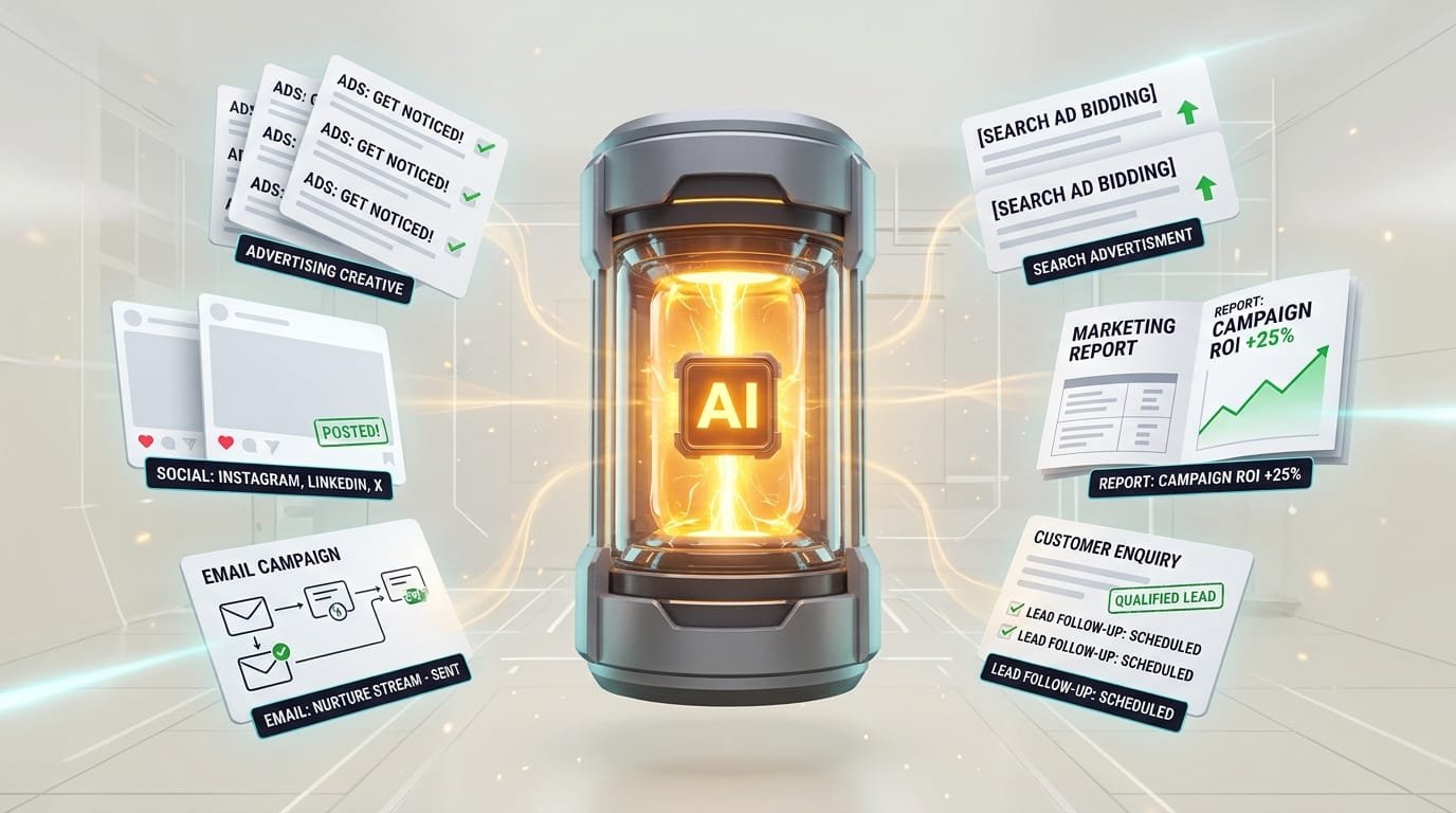 AI automating advertising, content, reporting, email and lead generation tasks for businesses in 2026