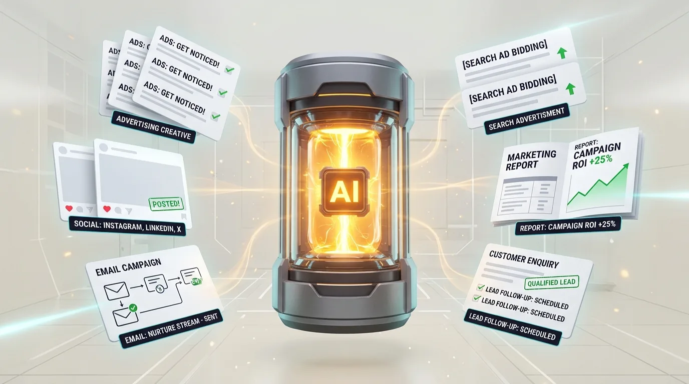 AI automating advertising, content, reporting, email and lead generation tasks for businesses in 2026