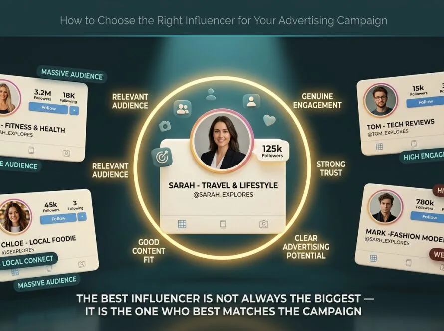 Brand selecting the right influencer based on audience relevance, engagement, trust and campaign fit