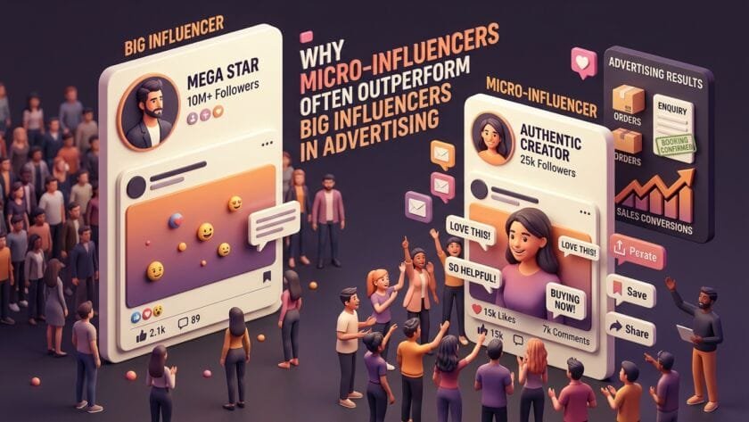 Micro-influencer cu o audiență mai mică, dar foarte implicată, care depășește un influencer mare în ceea ce privește rezultatele publicitare