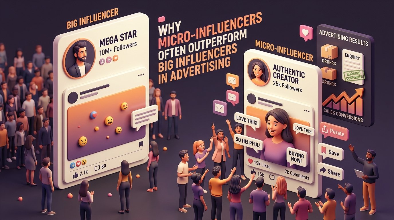 Micro-influencer with a smaller but highly engaged audience outperforming a large influencer in advertising results